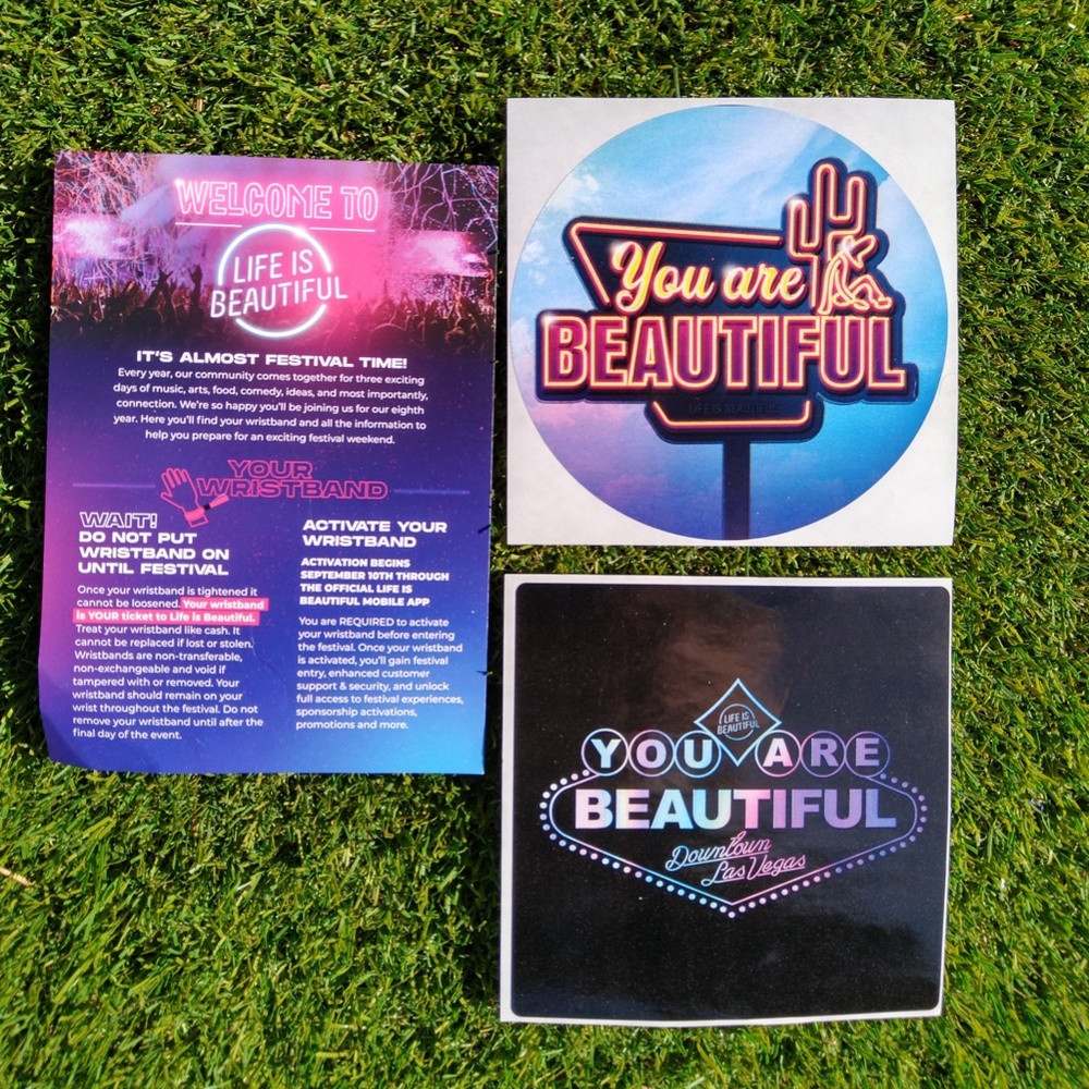 Las Vegas 2021 Life is Beautiful Festival 2 Decal Sticker Set+Festival Info Card
